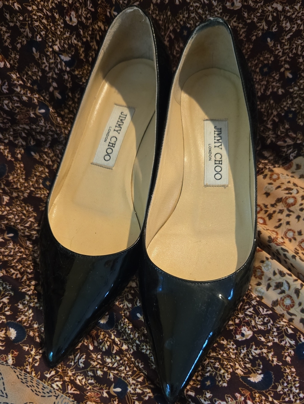 Jimmy Choo Black Patent Leather Kitten-Heel Pumps